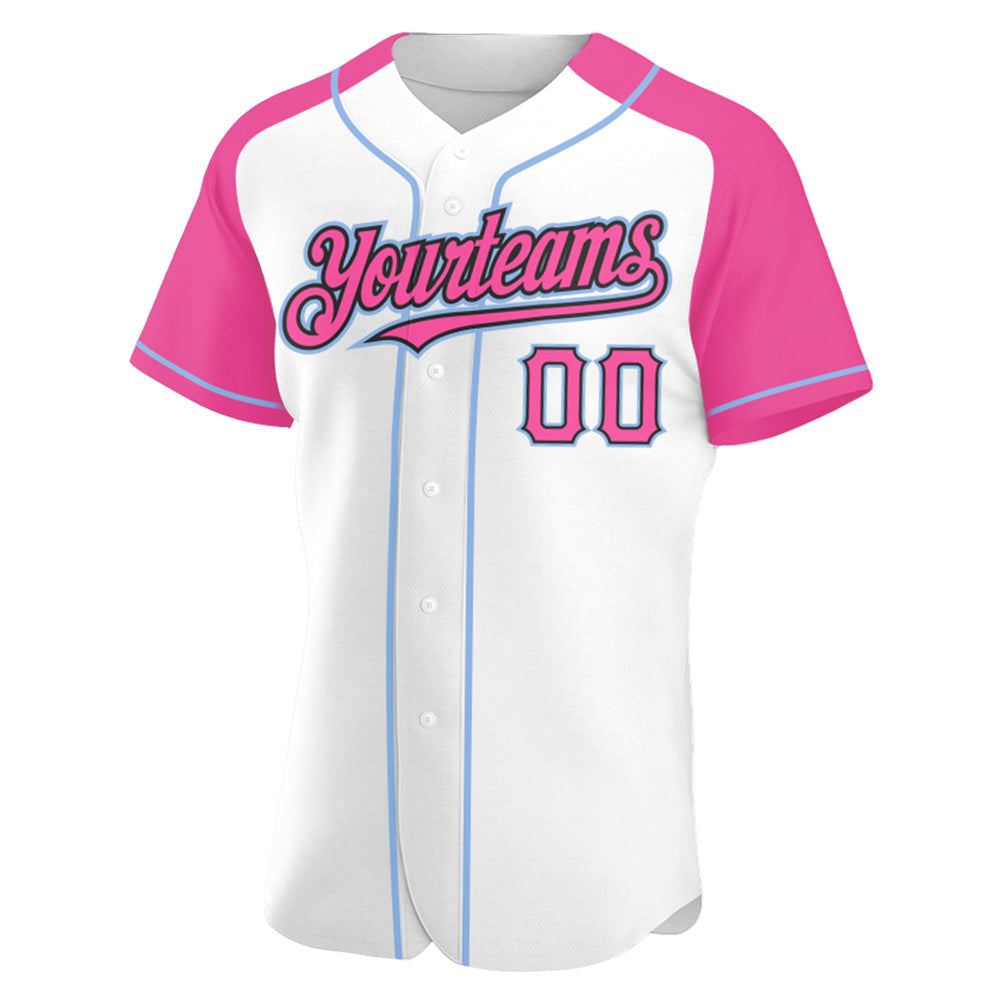 Custom White Pink Black-Light Blue Authentic Raglan Sleeves Baseball Jersey baseball jersey product view 2