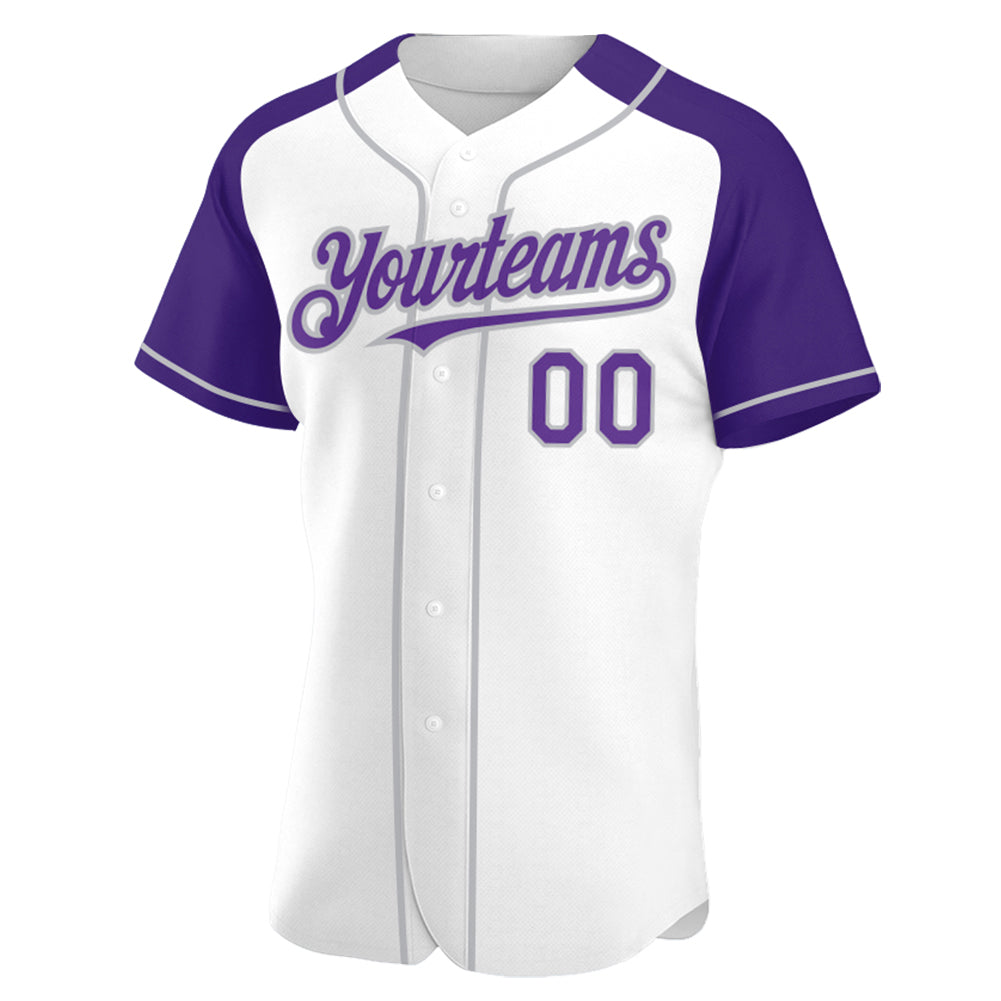 Custom White Purple-Gray Authentic Raglan Sleeves Baseball Jersey baseball jersey product view 2