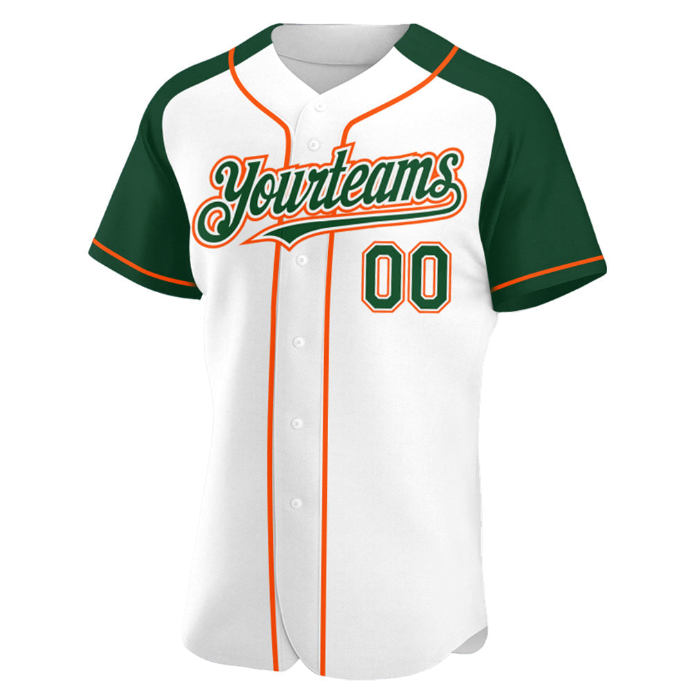 Custom White Green-Orange Authentic Raglan Sleeves Baseball Jersey baseball jersey product view 2