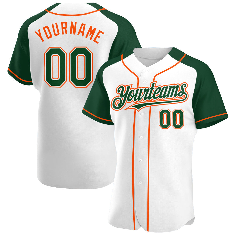 Custom White Green-Orange Authentic Raglan Sleeves Baseball Jersey baseball jersey product view 1