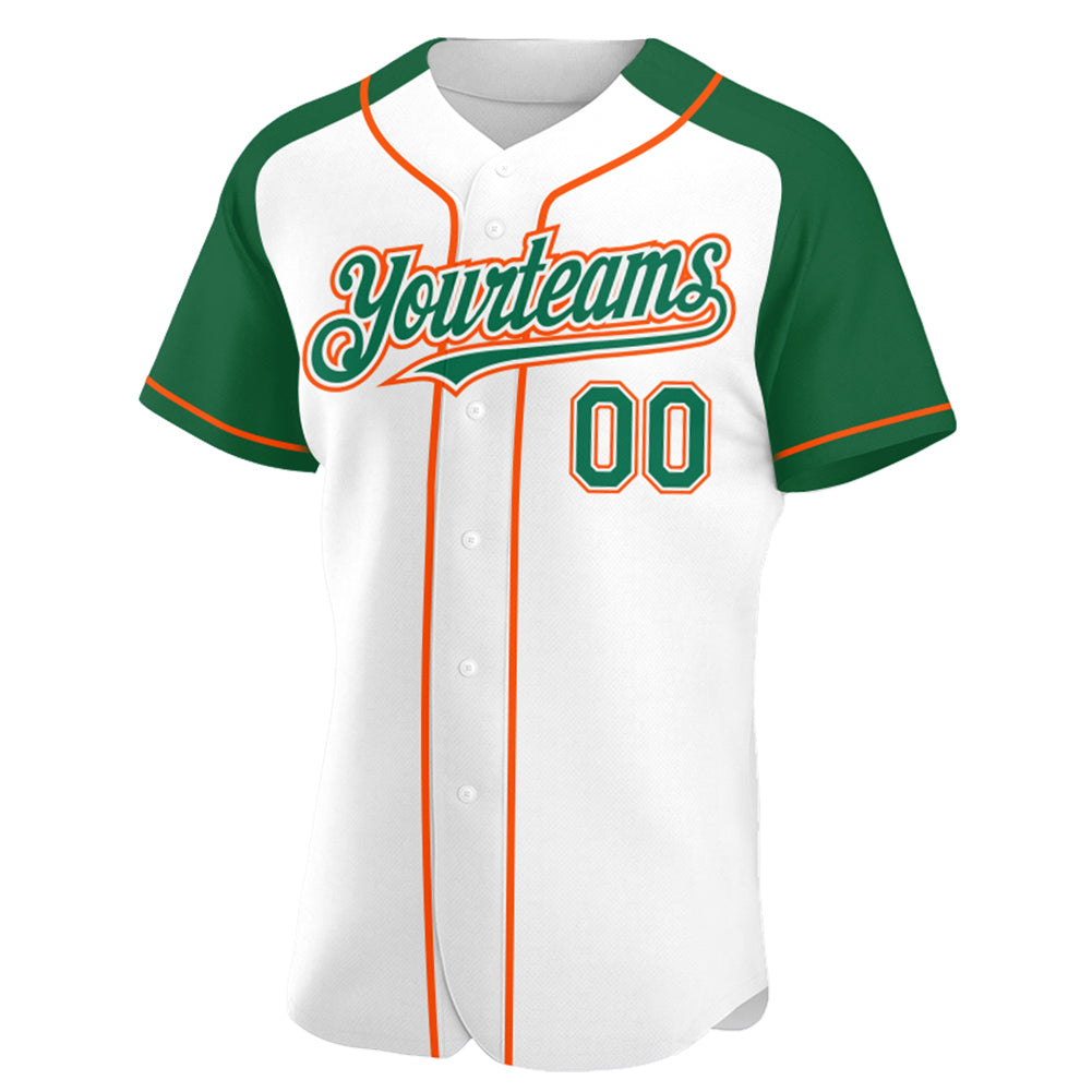 Custom White Kelly Green-Orange Authentic Raglan Sleeves Baseball Jersey baseball jersey product view 2