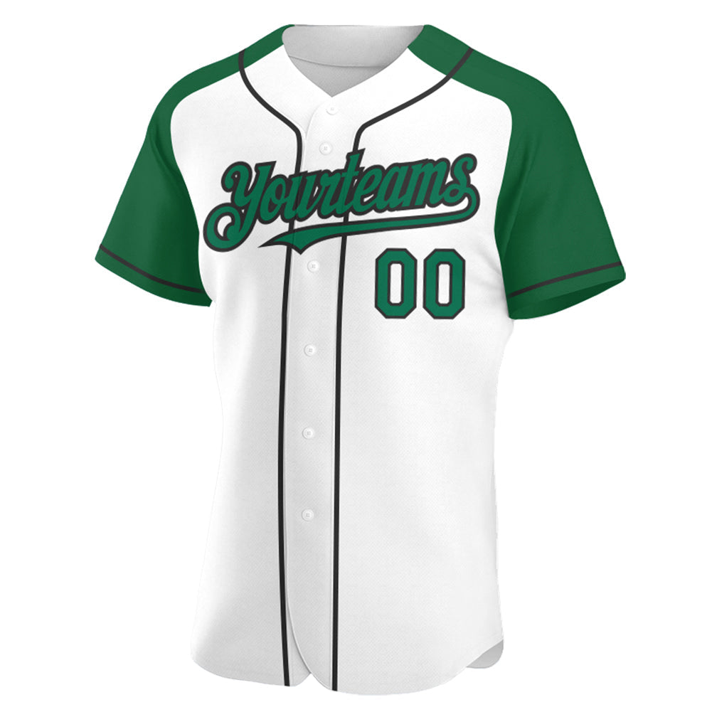 Custom White Kelly Green-Black Authentic Raglan Sleeves Baseball Jersey baseball jersey product view 2