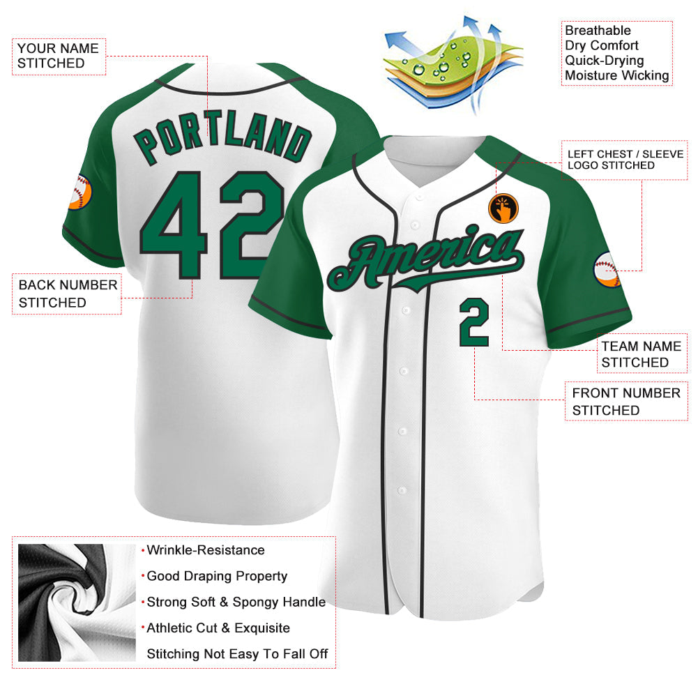 Custom White Kelly Green-Black Authentic Raglan Sleeves Baseball Jersey baseball jersey product view 3