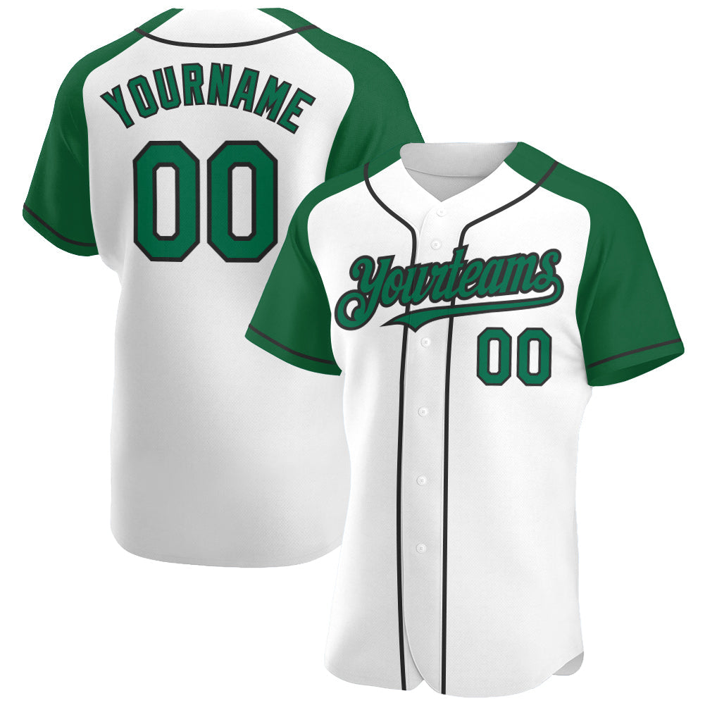 Custom White Kelly Green-Black Authentic Raglan Sleeves Baseball Jersey baseball jersey product view 1