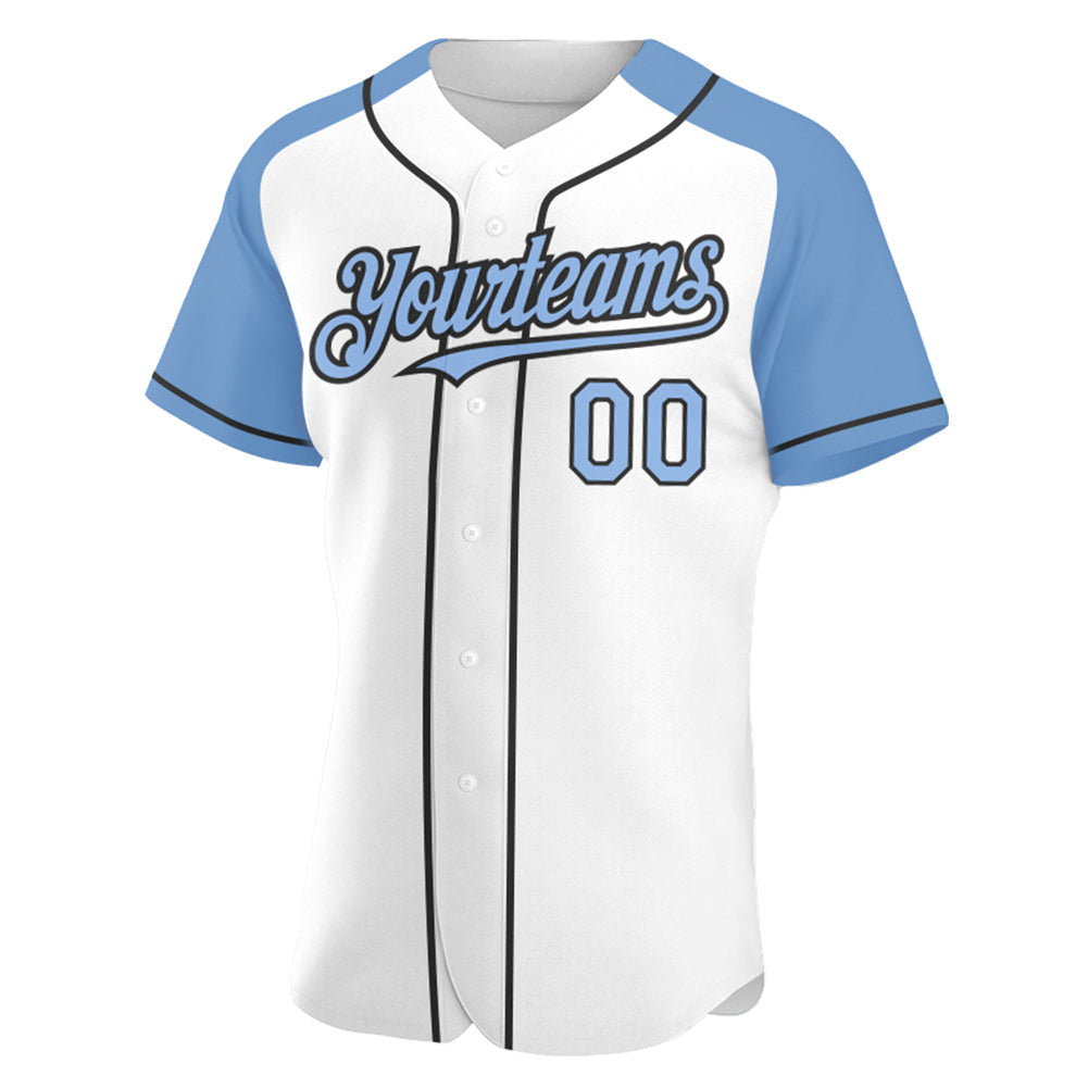 Custom White Light Blue-Black Authentic Raglan Sleeves Baseball Jersey baseball jersey product view 2