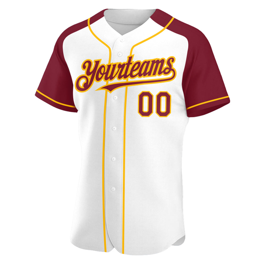 Custom White Crimson-Gold Authentic Raglan Sleeves Baseball Jersey baseball jersey product view 2