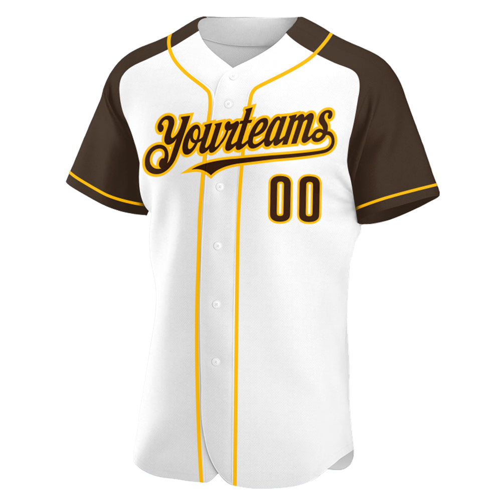 Custom White Brown-Gold Authentic Raglan Sleeves Baseball Jersey baseball jersey product view 2