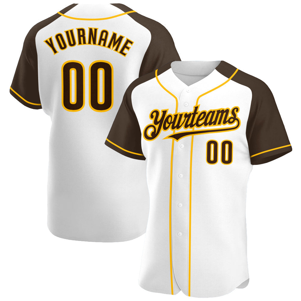 Custom White Brown-Gold Authentic Raglan Sleeves Baseball Jersey baseball jersey product view 1