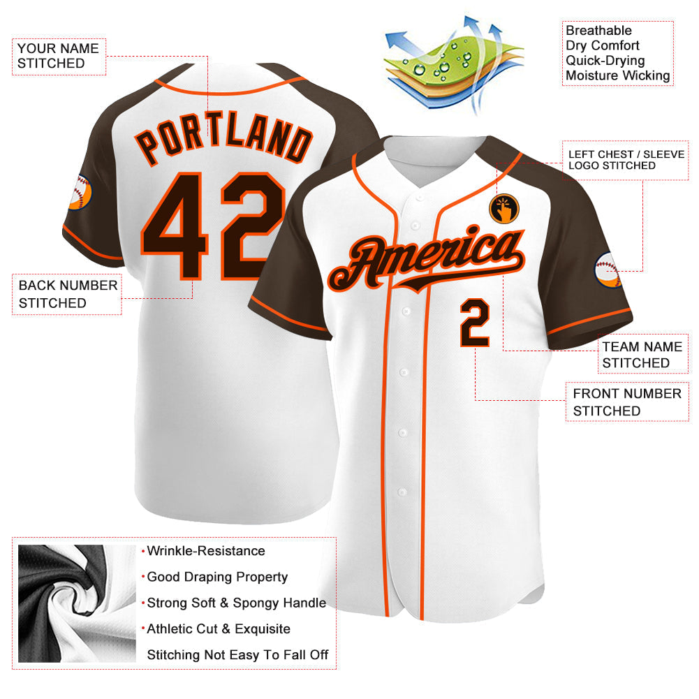 Custom White Brown-Orange Authentic Raglan Sleeves Baseball Jersey baseball jersey product view 3
