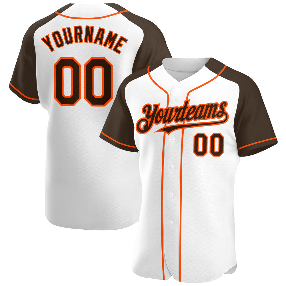 Custom White Brown-Orange Authentic Raglan Sleeves Baseball Jersey baseball jersey product view 1