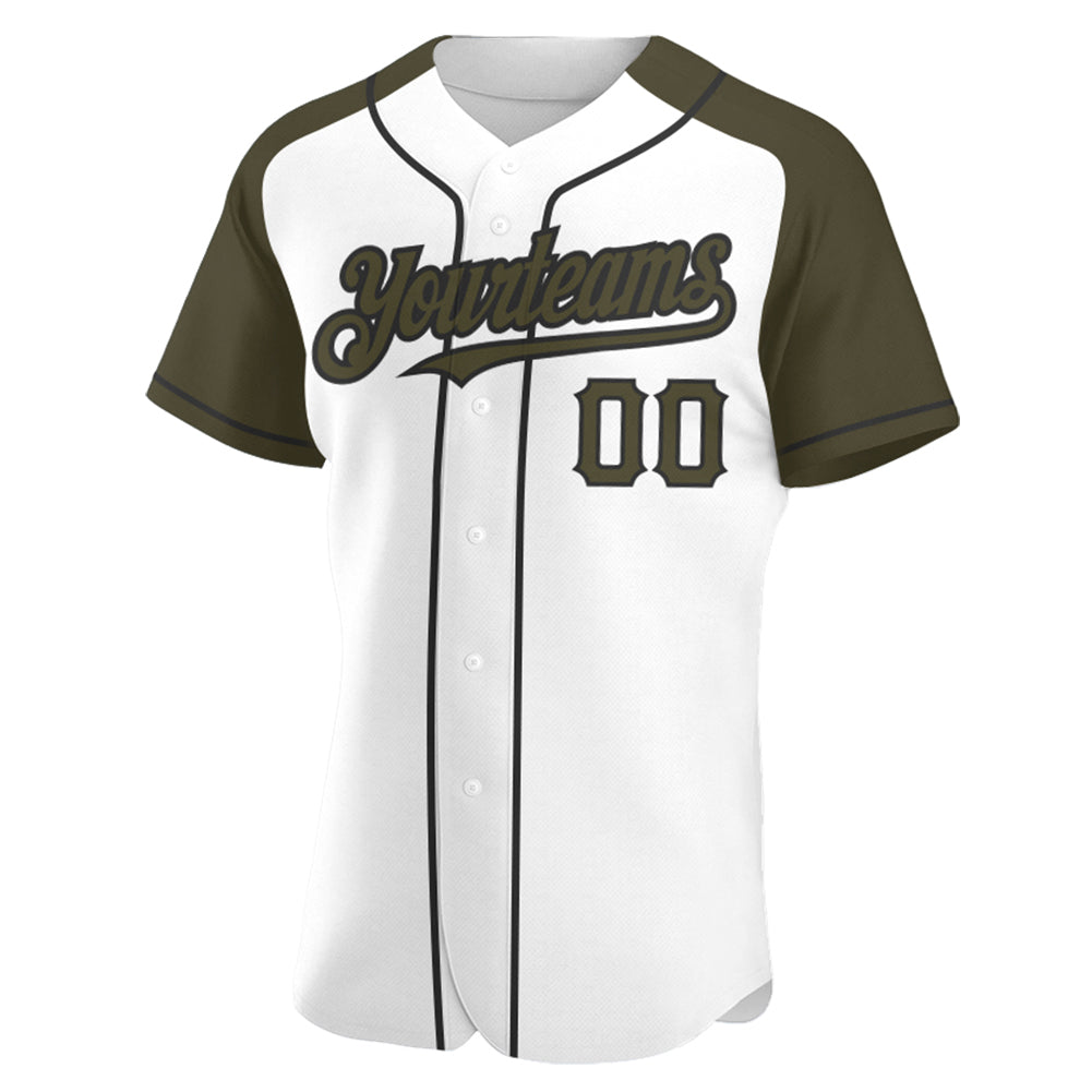 Custom White Olive-Black Authentic Raglan Sleeves Baseball Jersey baseball jersey product view 2
