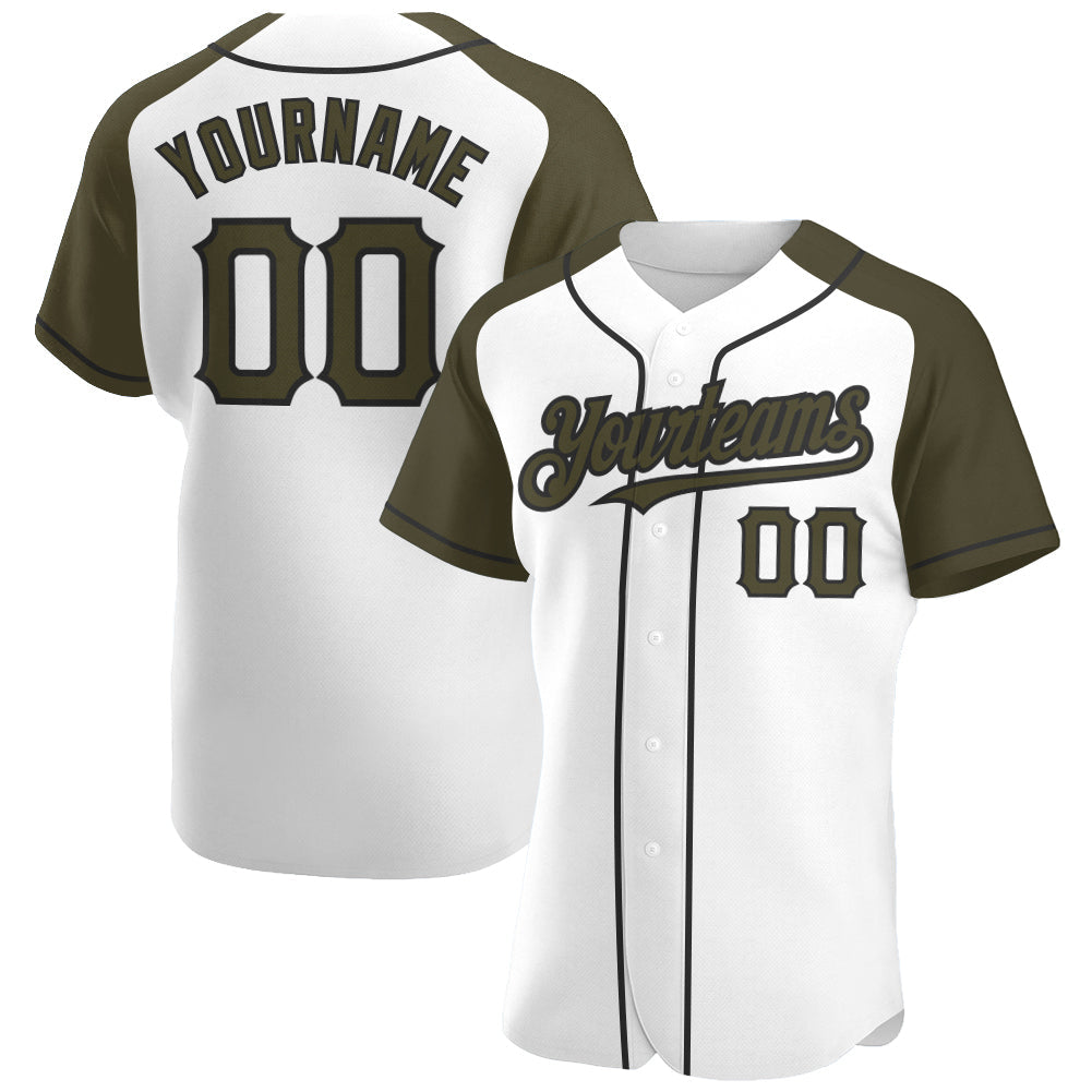Custom White Olive-Black Authentic Raglan Sleeves Baseball Jersey baseball jersey product view 1