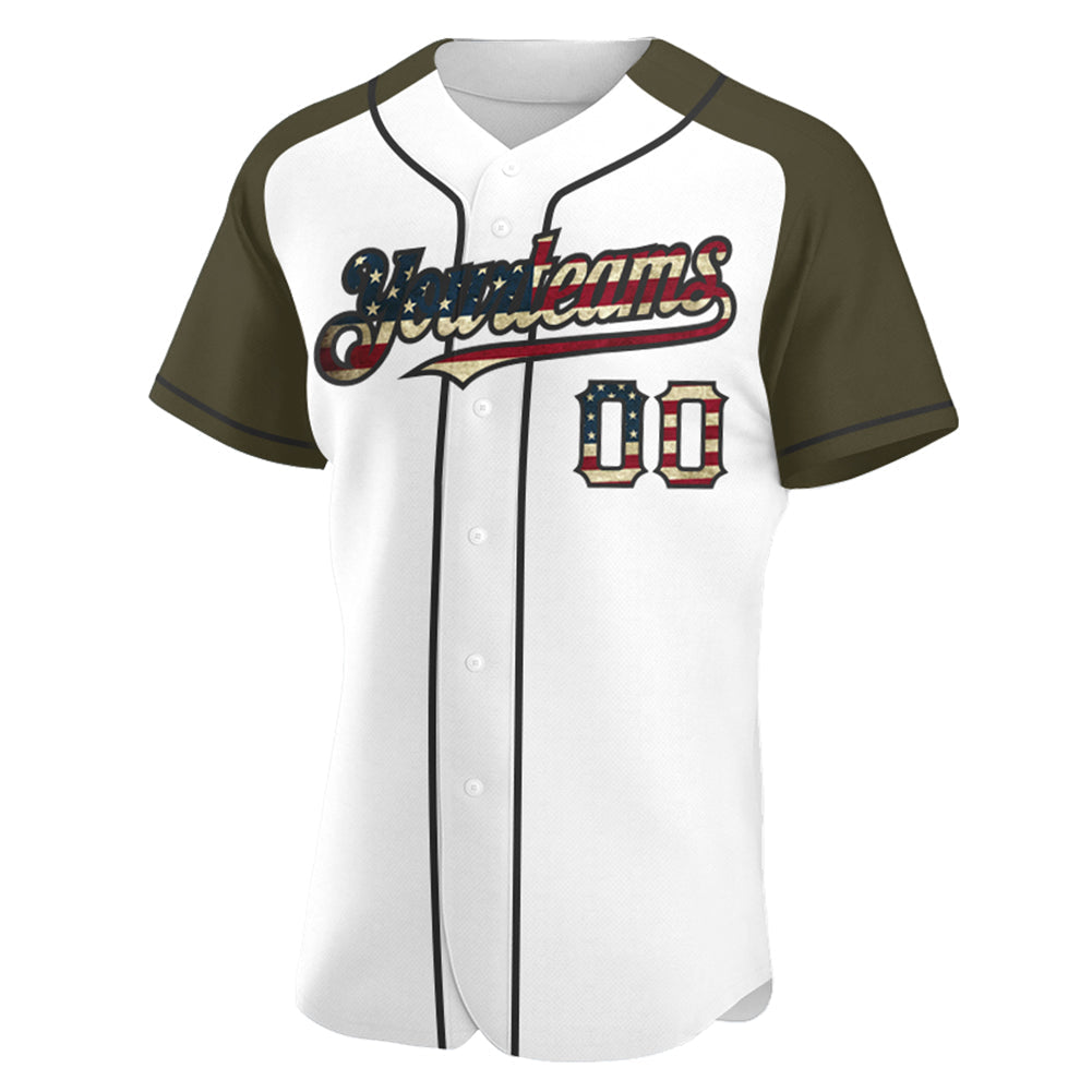 Custom White Vintage USA Flag-Black Authentic Raglan Sleeves Baseball Jersey baseball jersey product view 2