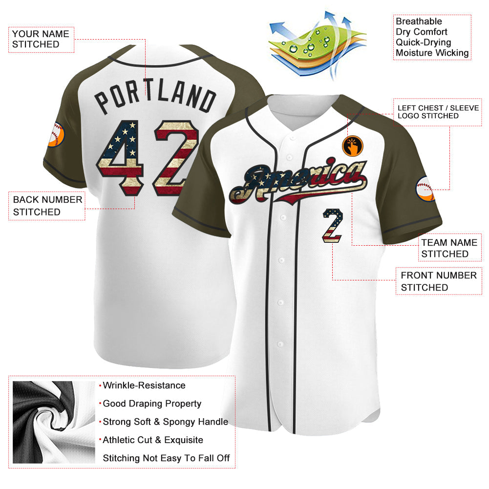 Custom White Vintage USA Flag-Black Authentic Raglan Sleeves Baseball Jersey baseball jersey product view 3