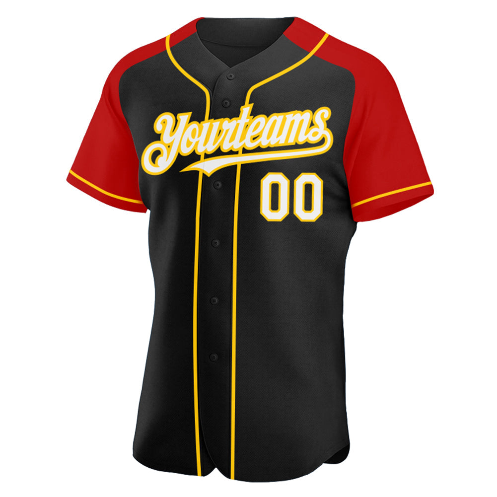 Custom Black White Red-Yellow Authentic Raglan Sleeves Baseball Jersey baseball jersey product view 2