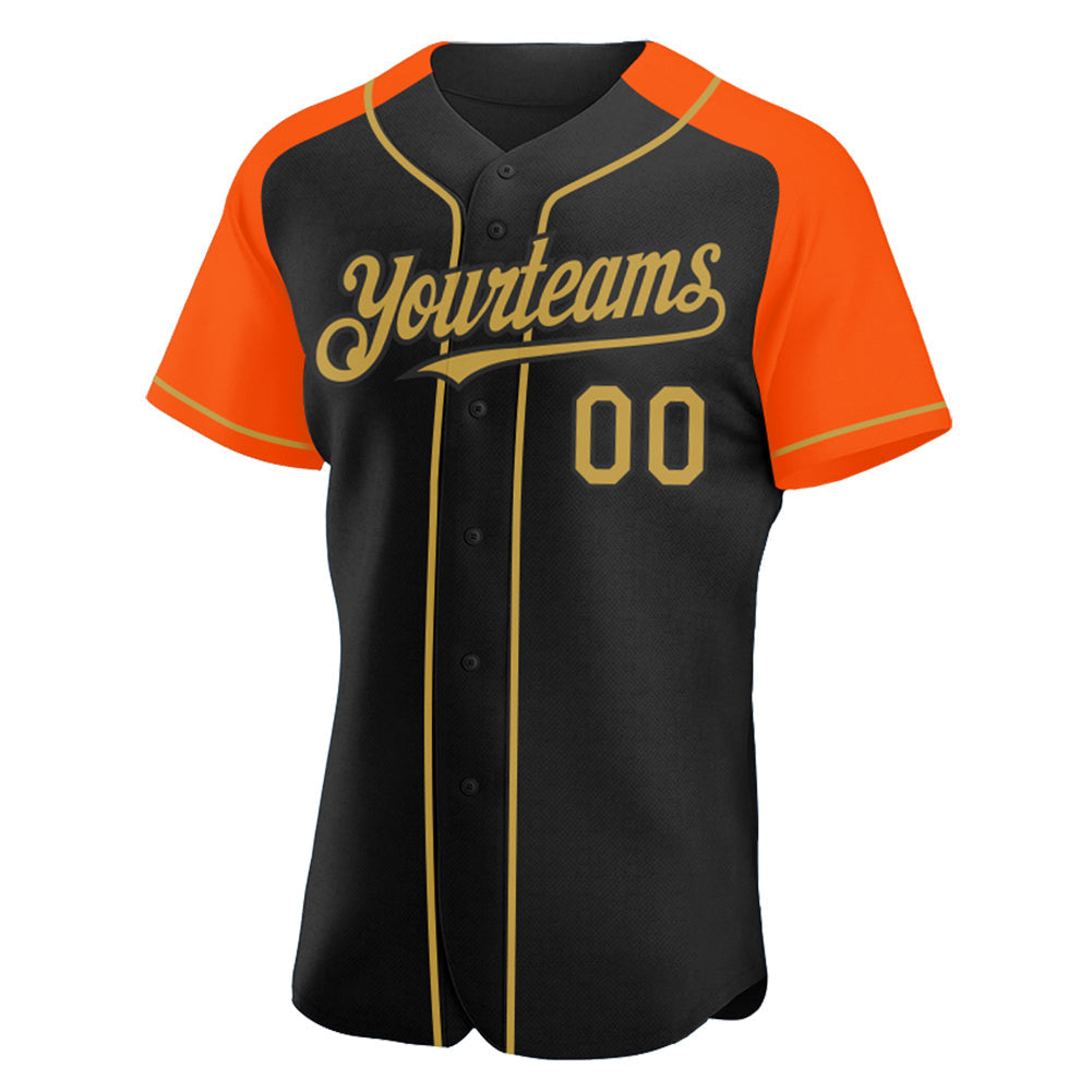 Custom Black Old Gold-Orange Authentic Raglan Sleeves Baseball Jersey baseball jersey product view 2