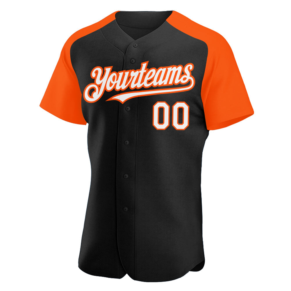 Custom Black White-Orange Authentic Raglan Sleeves Baseball Jersey baseball jersey product view 2
