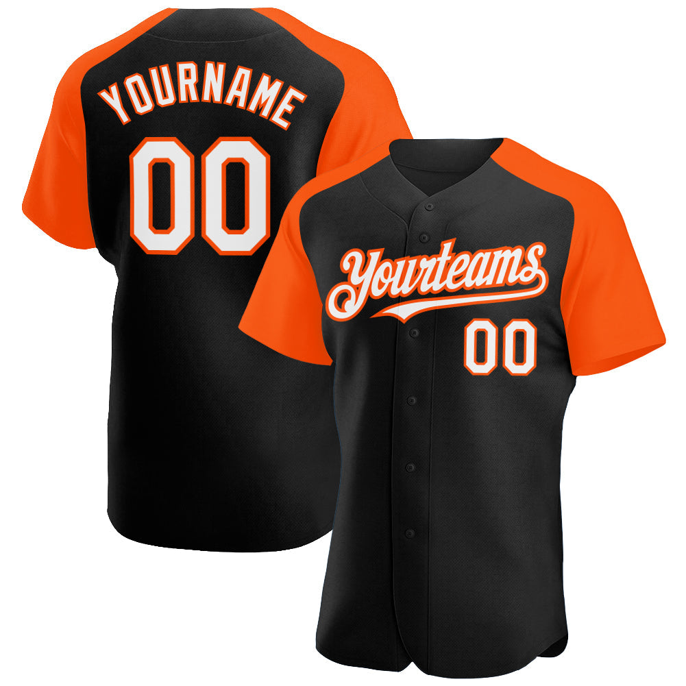 Custom Black White-Orange Authentic Raglan Sleeves Baseball Jersey baseball jersey product view 1