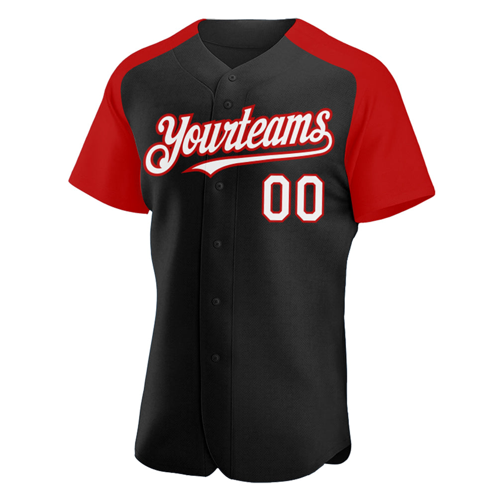 Custom Black White-Red Authentic Raglan Sleeves Baseball Jersey baseball jersey product view 2