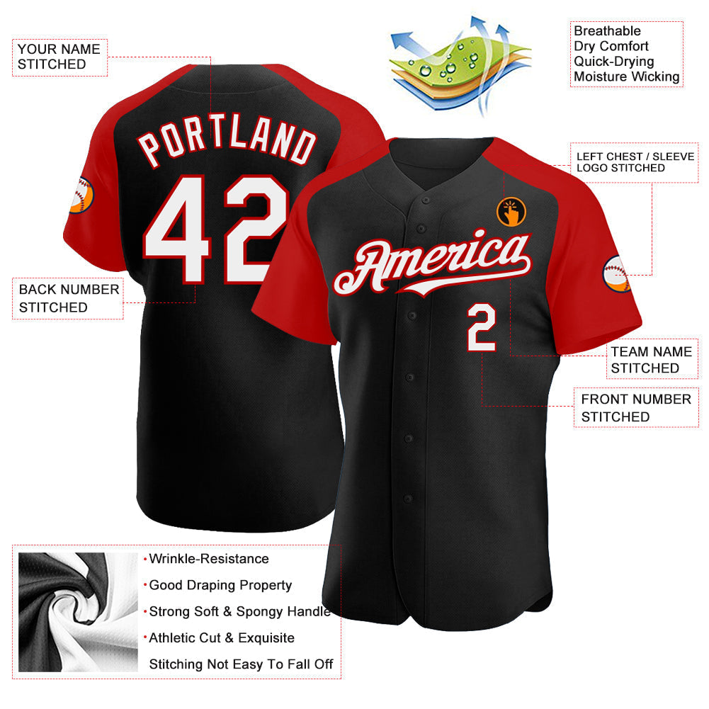 Custom Black White-Red Authentic Raglan Sleeves Baseball Jersey baseball jersey product view 3