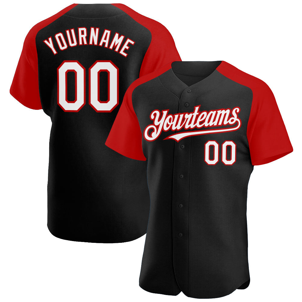 Custom Black White-Red Authentic Raglan Sleeves Baseball Jersey baseball jersey product view 1