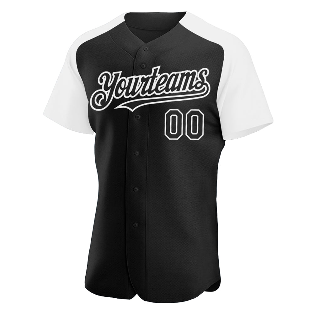 Custom Black White Authentic Raglan Sleeves Baseball Jersey baseball jersey product view 2