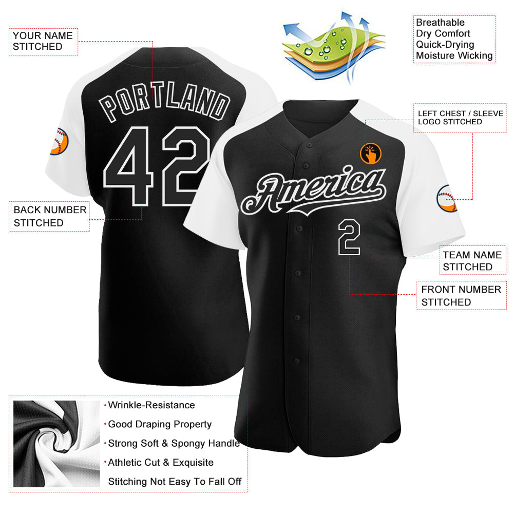 Custom Black White Authentic Raglan Sleeves Baseball Jersey baseball jersey product view 3