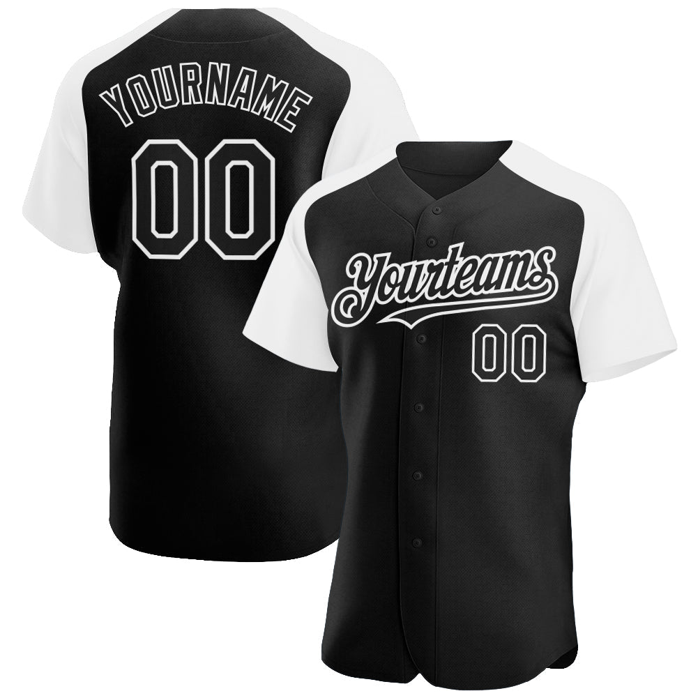 Custom Black White Authentic Raglan Sleeves Baseball Jersey baseball jersey product view 1