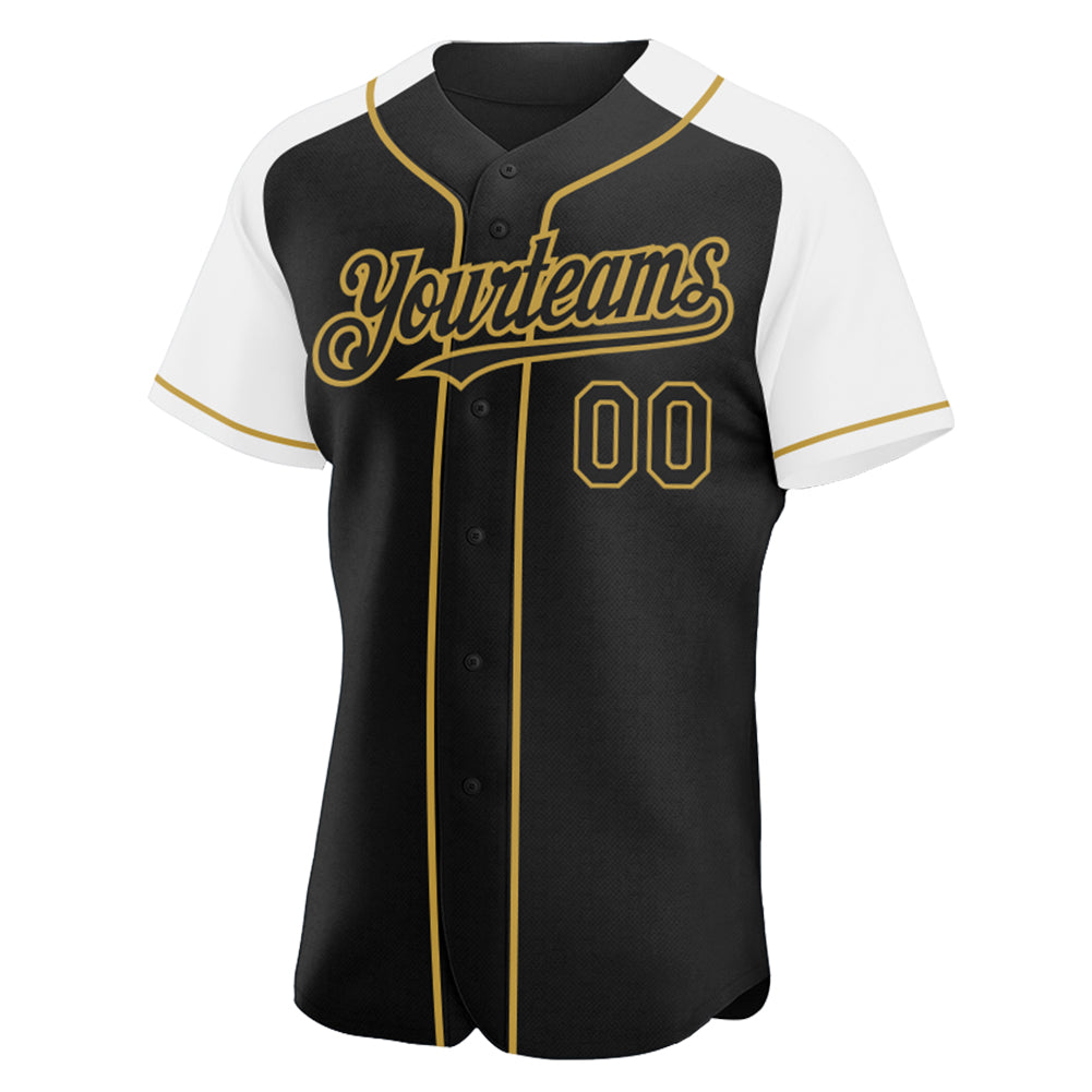 Custom Black White-Old Gold Authentic Raglan Sleeves Baseball Jersey baseball jersey product view 2