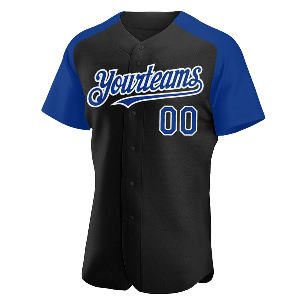 Custom Black Royal-White Authentic Raglan Sleeves Baseball Jersey baseball jersey product view 2