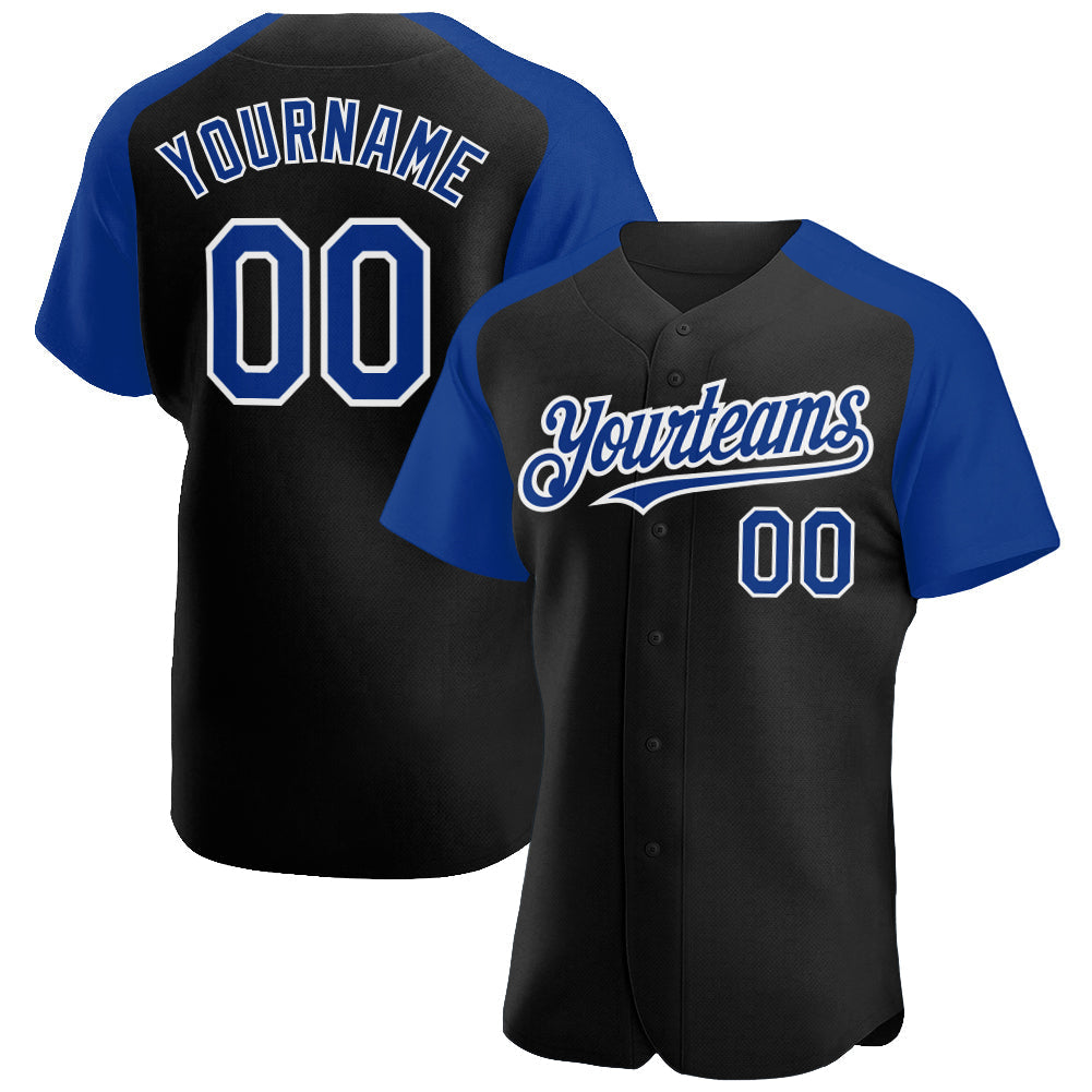 Custom Black Royal-White Authentic Raglan Sleeves Baseball Jersey baseball jersey product view 1