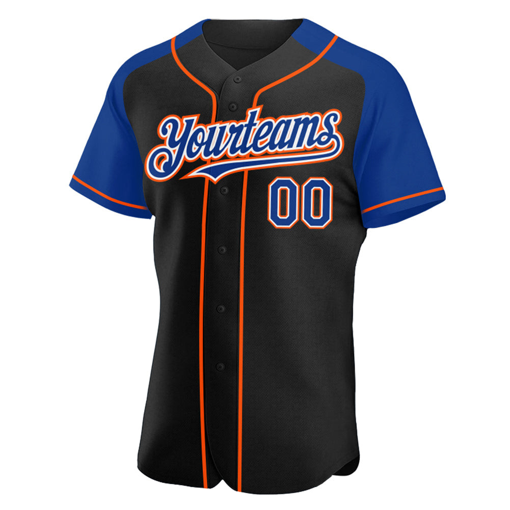 Custom Black Royal-Orange Authentic Raglan Sleeves Baseball Jersey baseball jersey product view 2