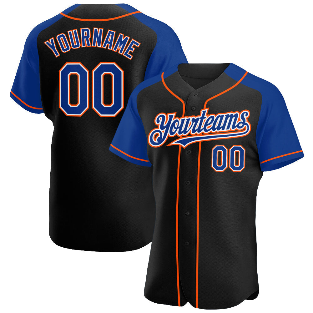 Custom Black Royal-Orange Authentic Raglan Sleeves Baseball Jersey baseball jersey product view 1