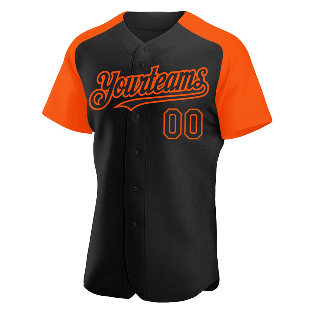 Custom Black Orange Authentic Raglan Sleeves Baseball Jersey baseball jersey product view 2