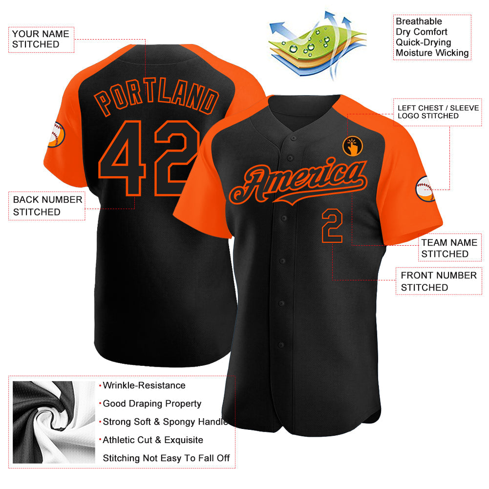 Custom Black Orange Authentic Raglan Sleeves Baseball Jersey baseball jersey product view 3