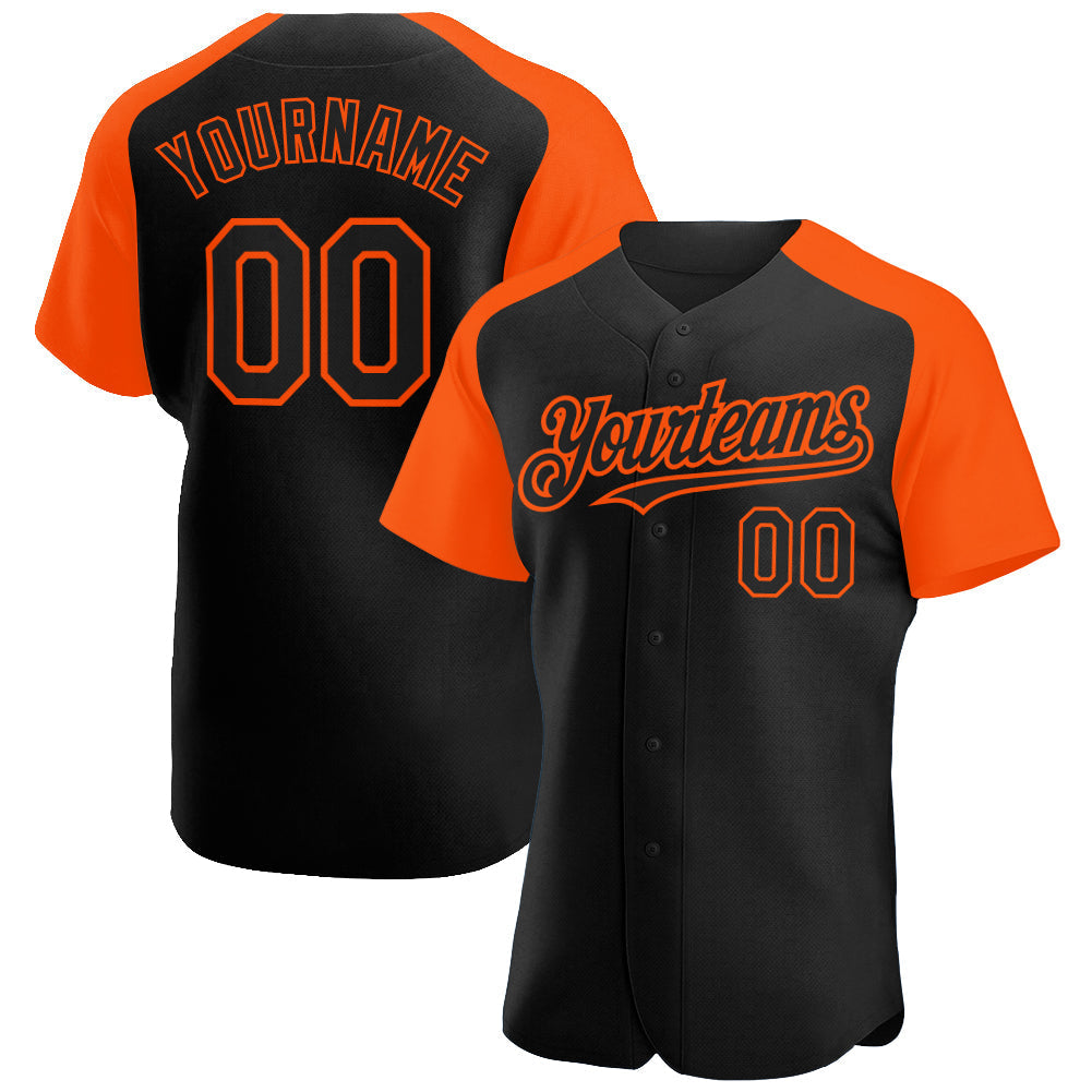 Custom Black Orange Authentic Raglan Sleeves Baseball Jersey baseball jersey product view 1