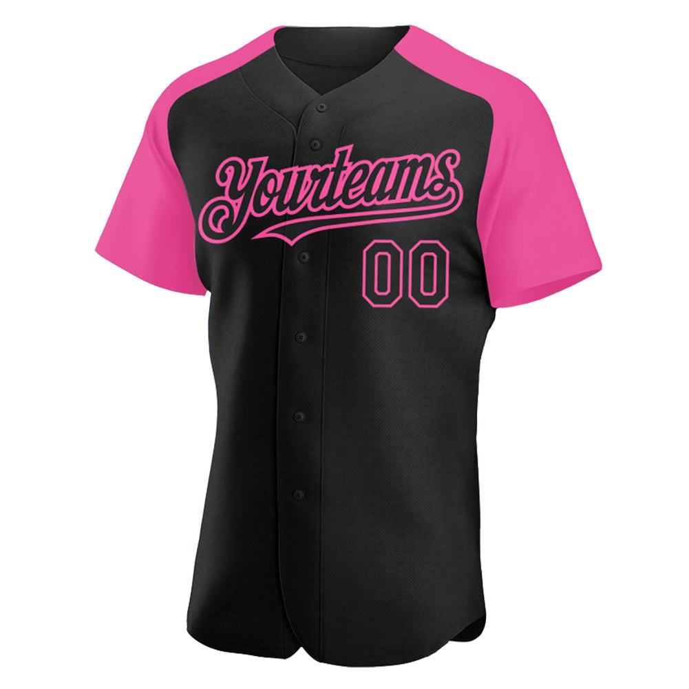 Custom Black Pink Authentic Raglan Sleeves Baseball Jersey baseball jersey product view 2