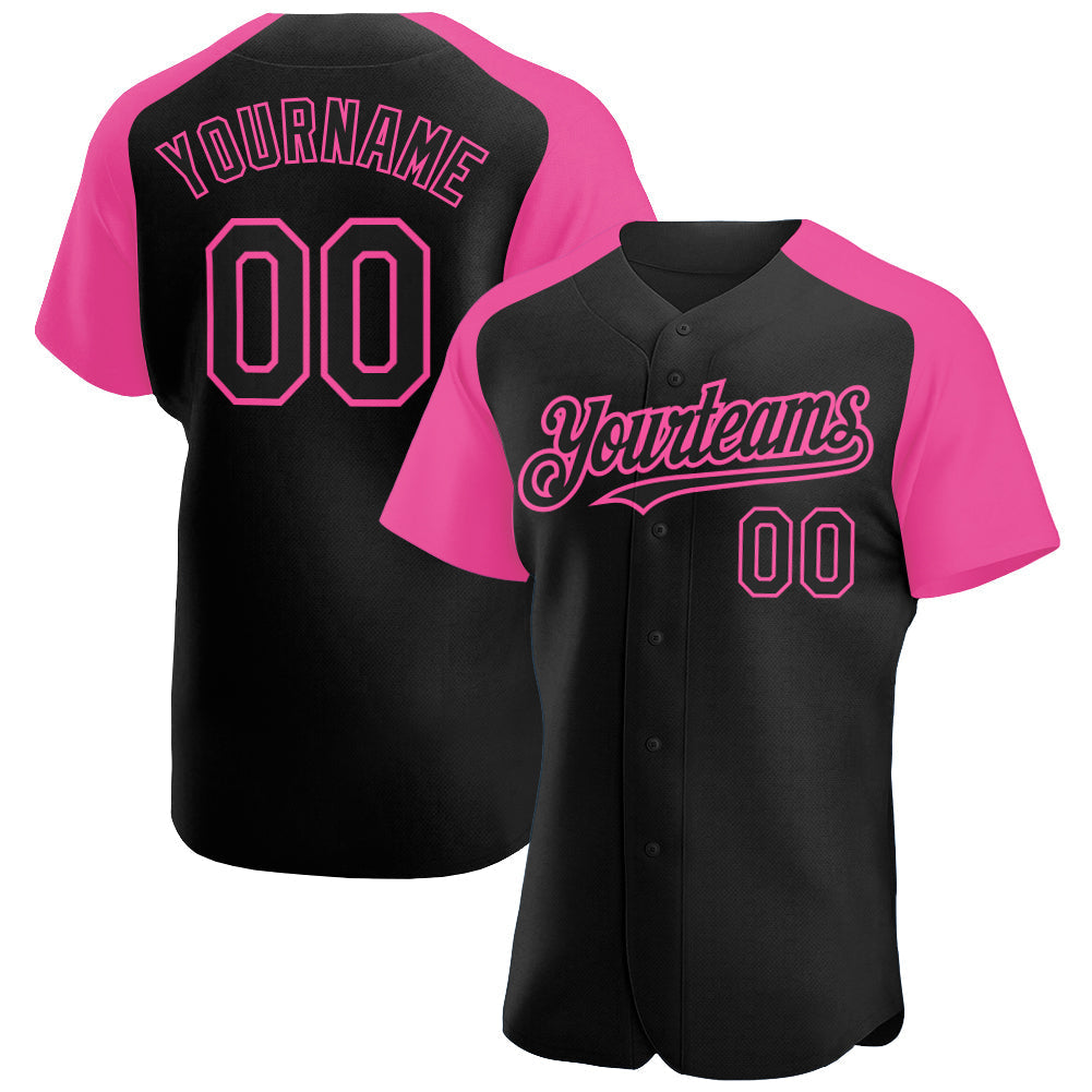 Custom Black Pink Authentic Raglan Sleeves Baseball Jersey baseball jersey product view 1