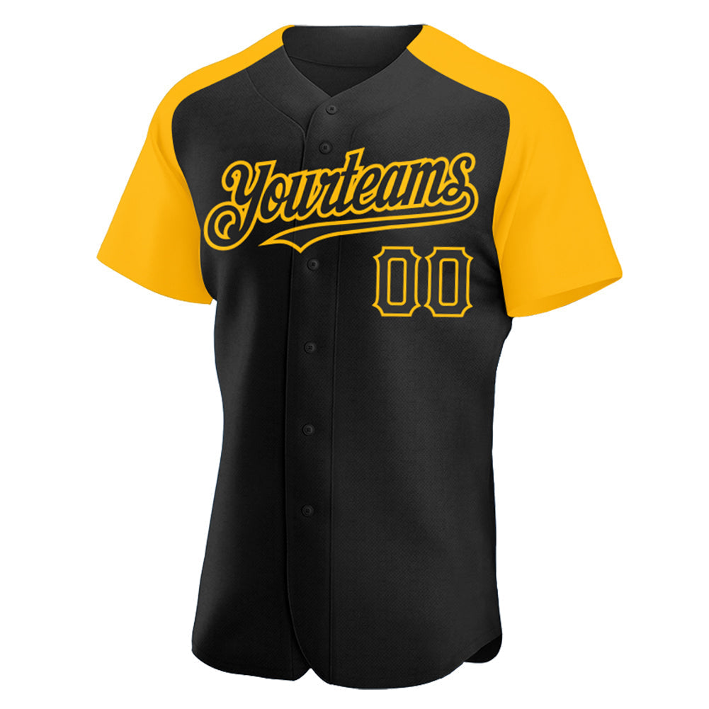 Custom Black Gold Authentic Raglan Sleeves Baseball Jersey baseball jersey product view 2