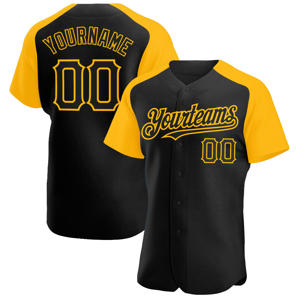 Custom Black Gold Authentic Raglan Sleeves Baseball Jersey baseball jersey product view 1