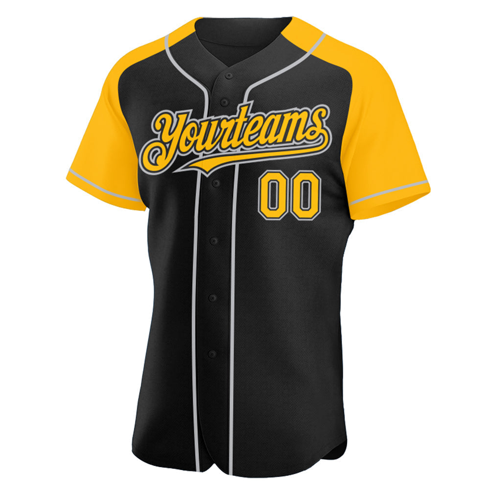 Custom Black Gold-Gray Authentic Raglan Sleeves Baseball Jersey baseball jersey product view 2