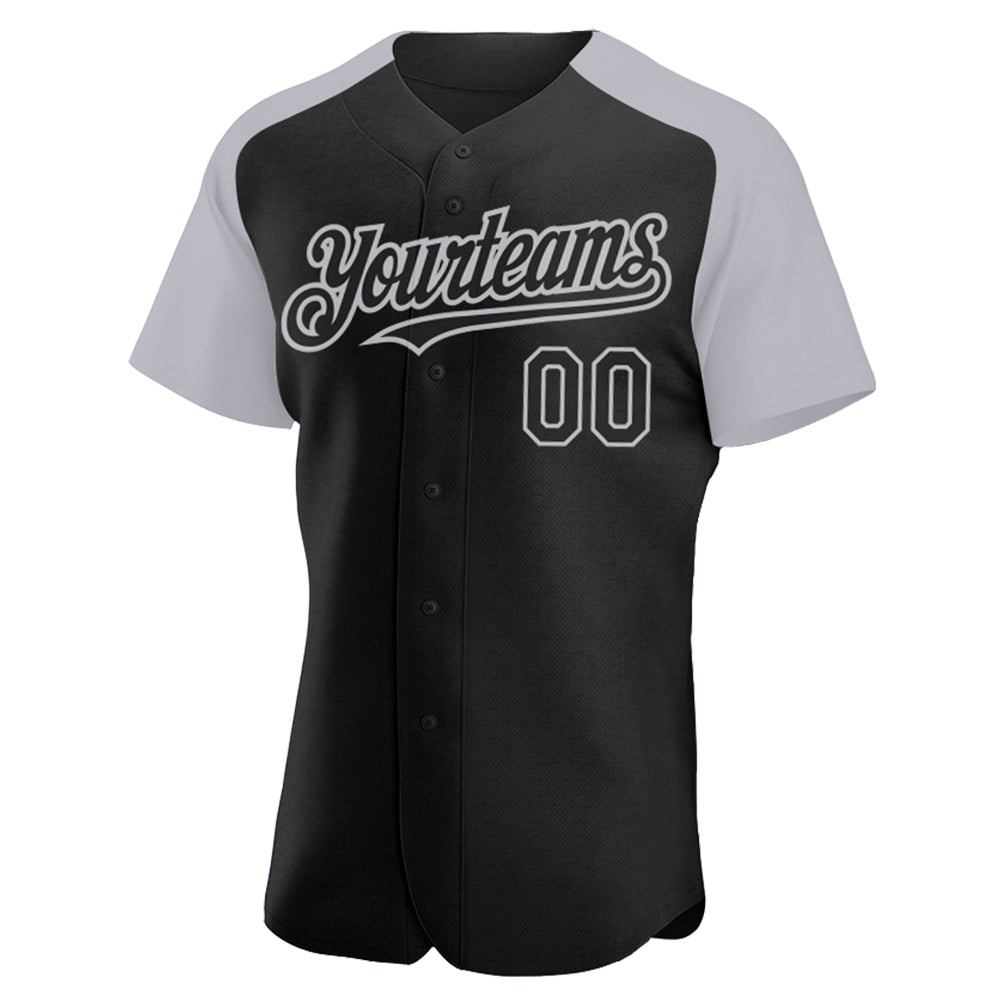 Custom Black Gray Authentic Raglan Sleeves Baseball Jersey baseball jersey product view 2