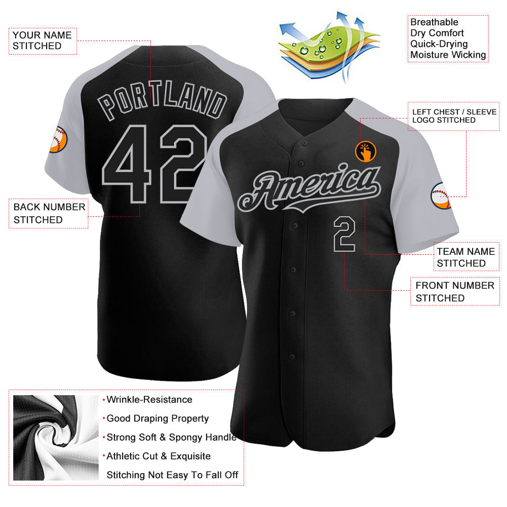 Custom Black Gray Authentic Raglan Sleeves Baseball Jersey baseball jersey product view 3