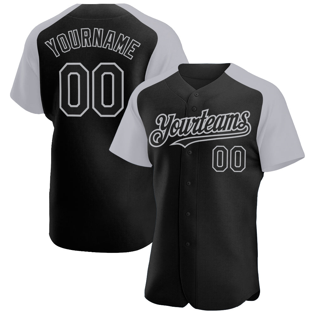 Custom Black Gray Authentic Raglan Sleeves Baseball Jersey baseball jersey product view 1