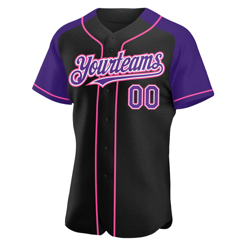 Custom Black Purple-Pink Authentic Raglan Sleeves Baseball Jersey baseball jersey product view 2