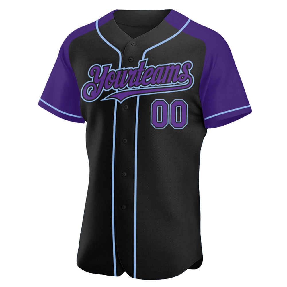 Custom Black Purple-Light Blue Authentic Raglan Sleeves Baseball Jersey baseball jersey product view 2