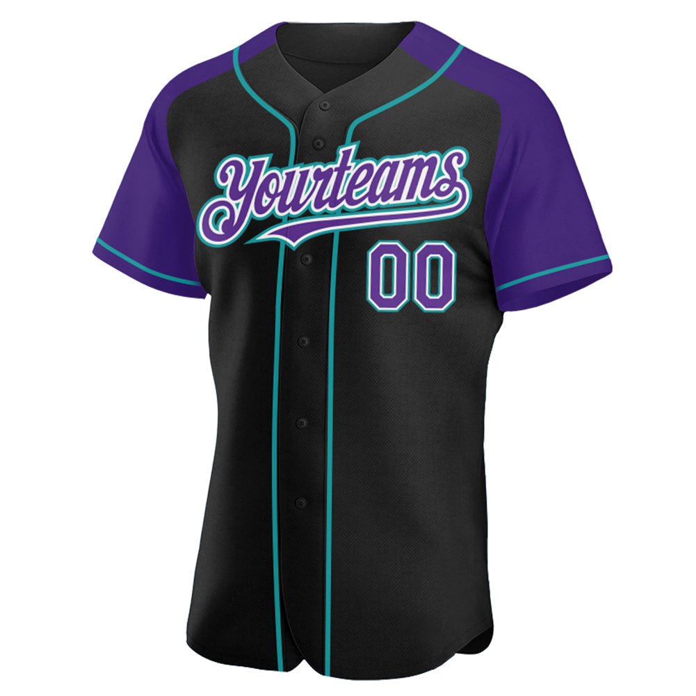 Custom Black Purple-Teal Authentic Raglan Sleeves Baseball Jersey baseball jersey product view 2