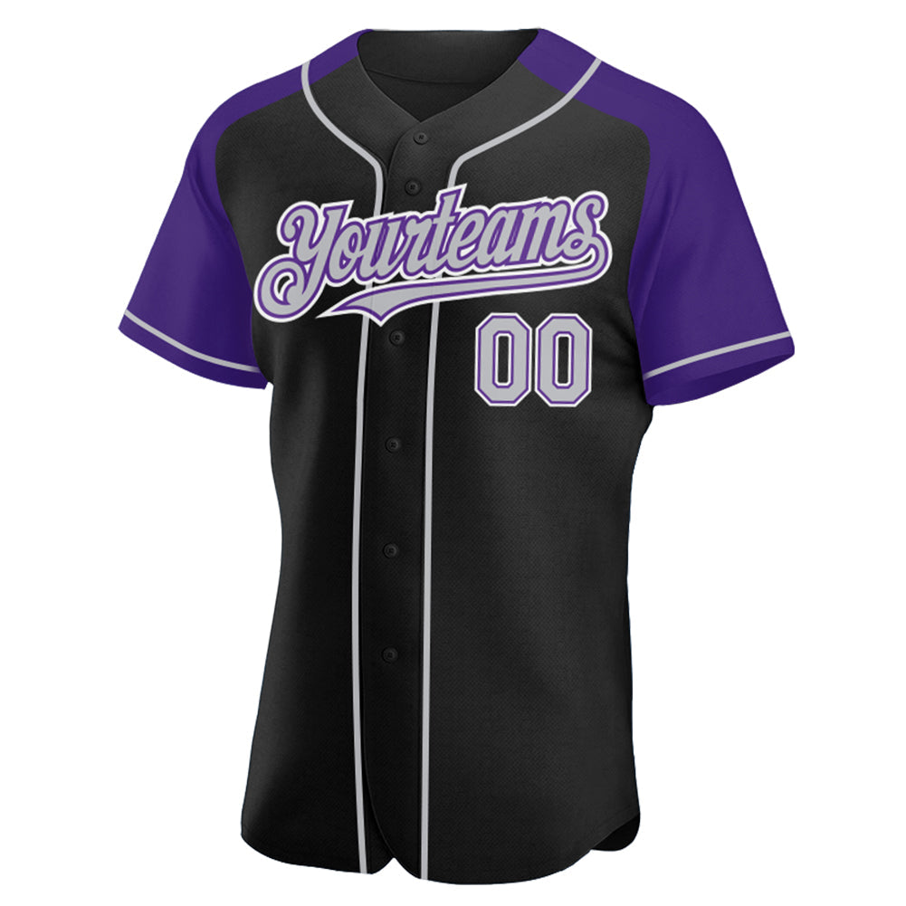 Custom Black Gray-Purple Authentic Raglan Sleeves Baseball Jersey baseball jersey product view 2