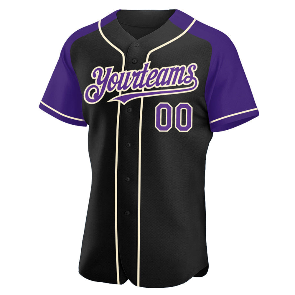 Custom Black Purple-Cream Authentic Raglan Sleeves Baseball Jersey baseball jersey product view 2