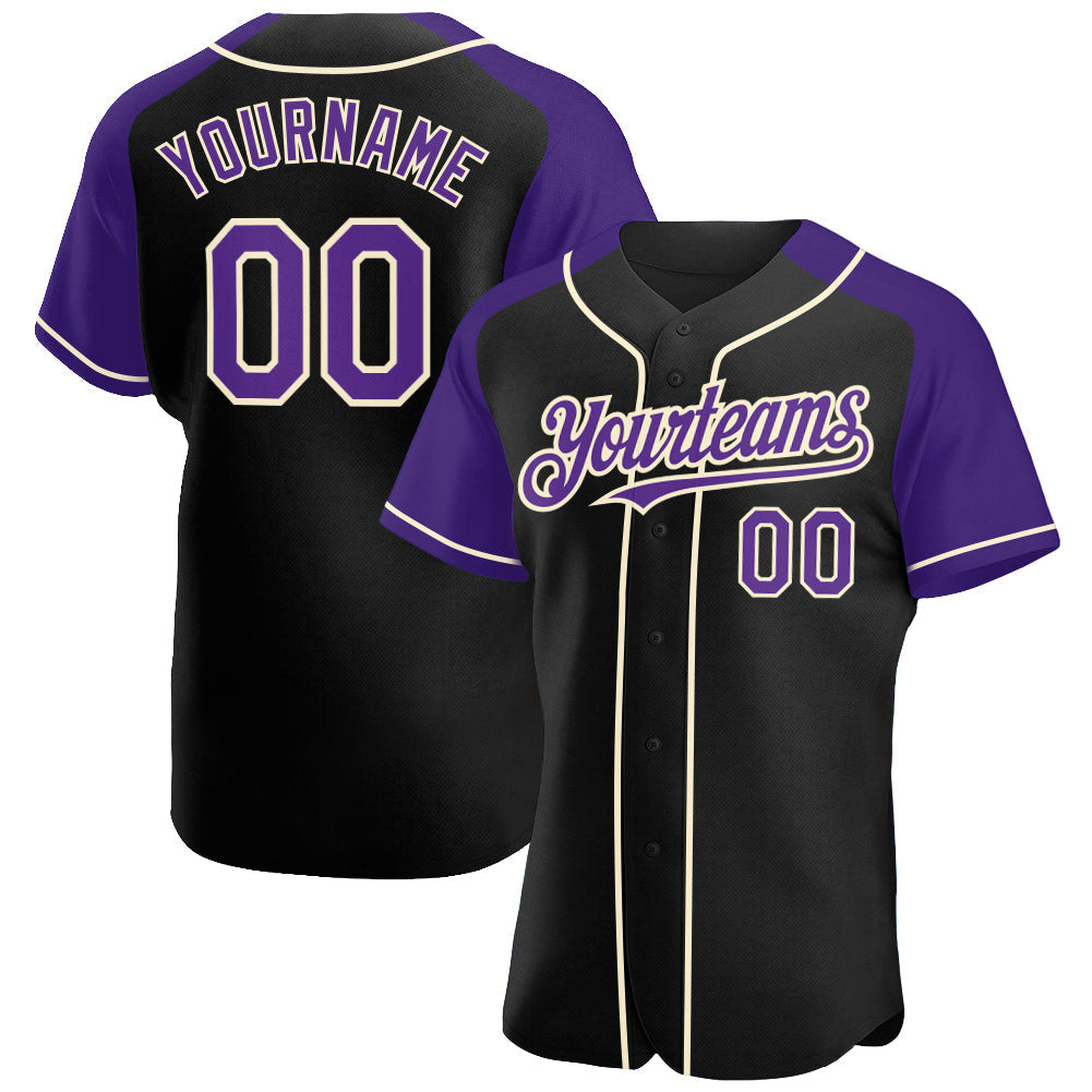 Custom Black Purple-Cream Authentic Raglan Sleeves Baseball Jersey baseball jersey product view 1